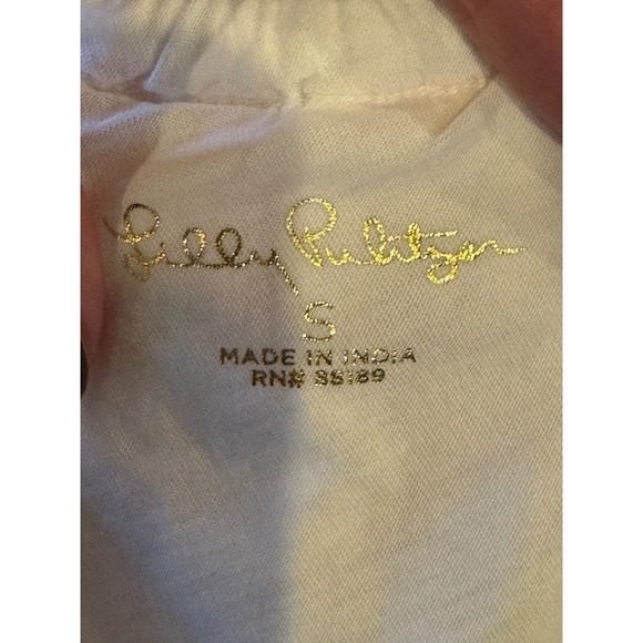 Lilly Pulitzer Shirt Women Small White Pink Idara One Shoulder‎ Eyelet Pom Pom - Picture 9 of 12